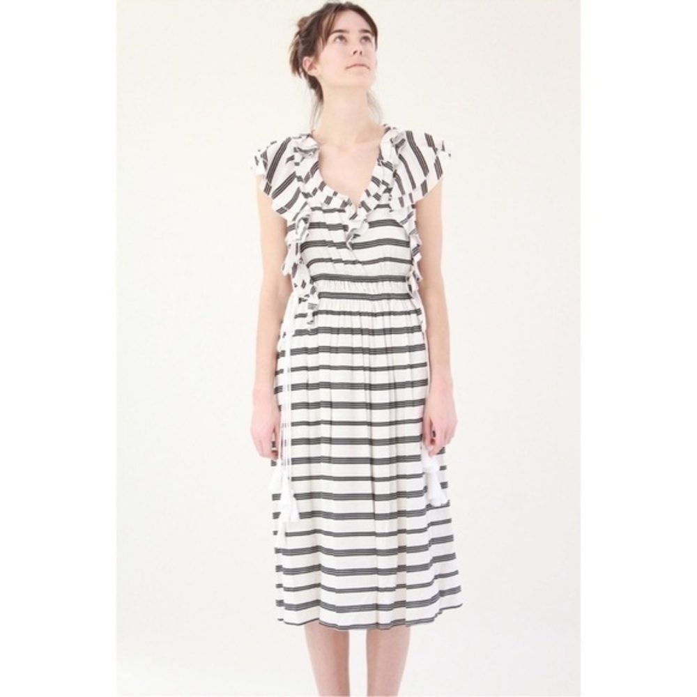 EUC Apiece Apart San Rafael Ruffle Tassel Silk Linen Dress  Sz 4